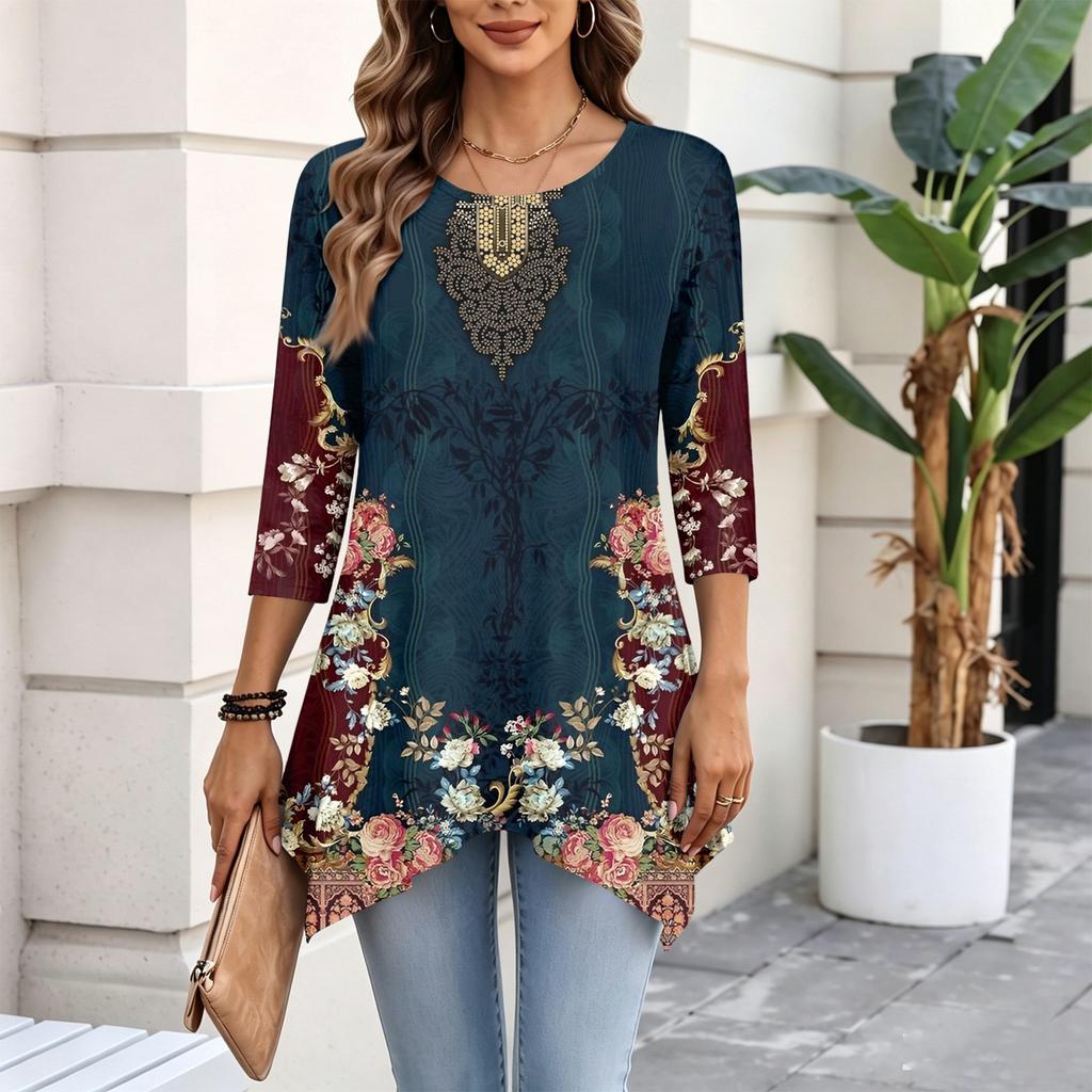 Women's Fashion Casual Three-Quarter Sleeve Pullover Top for Everyday Wear