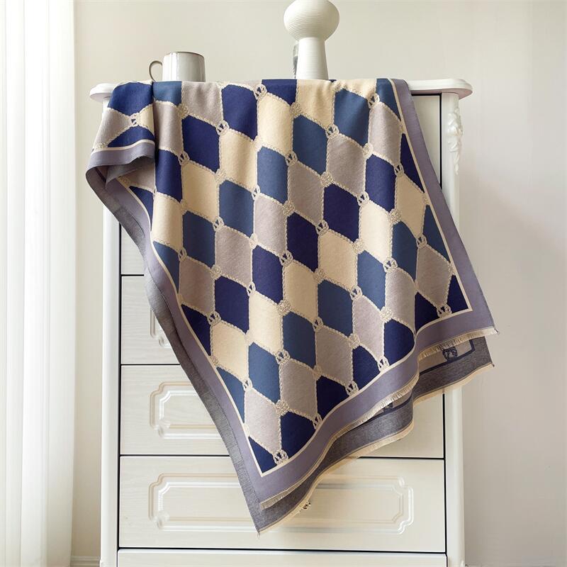 New color matching rhombus plaid imitation cashmere scarf women's versatile thickened thermal air conditioner shawl scarf