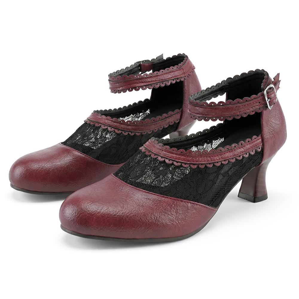 

Plus Size Women s Mary Jane Pumps 6cm Heel Lace Trim PU Shoes 39