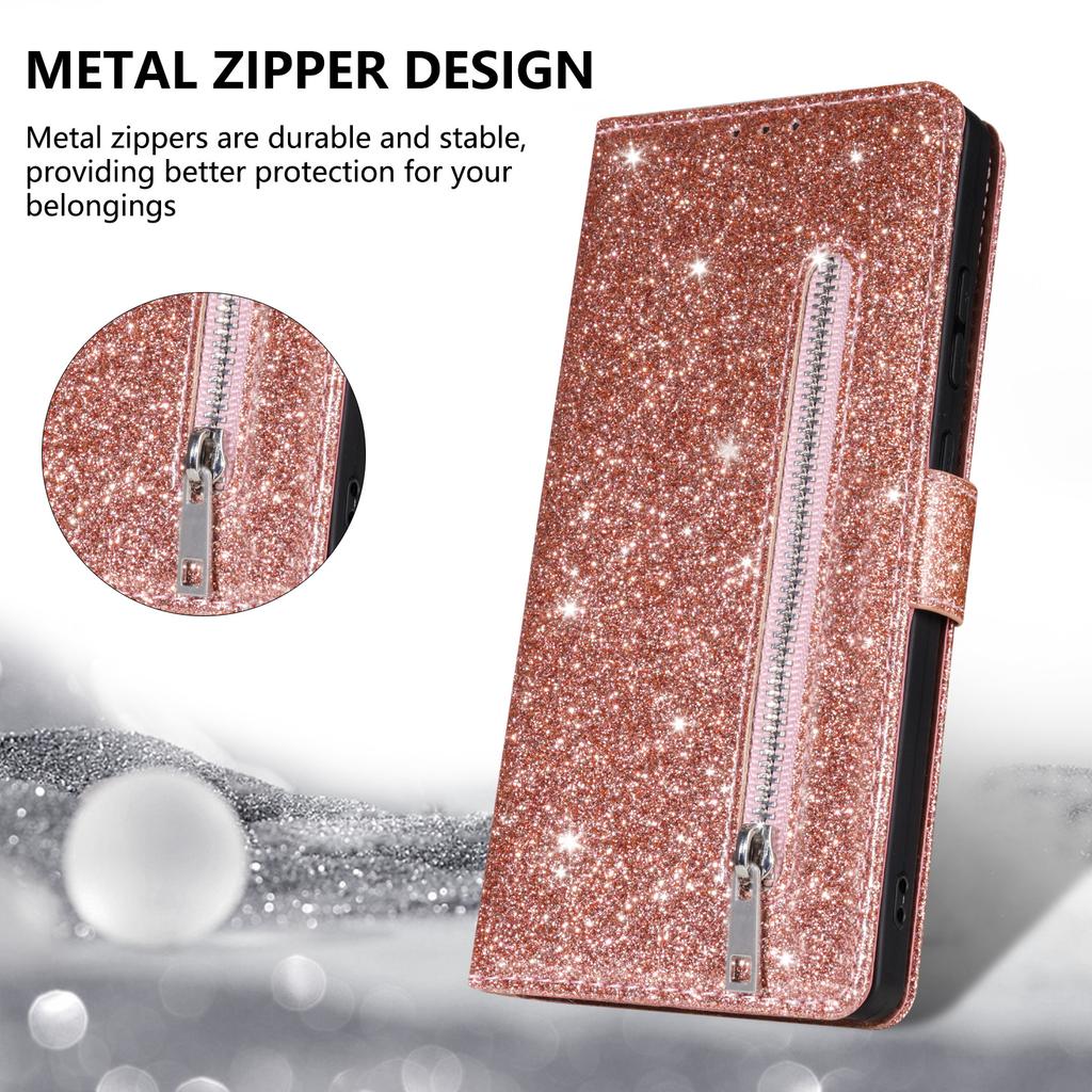 Zipper Cute Glittering Wallet Cards Solt Phone Case For Samsung S26 Ultra S25 Plus S24 S23 A36 A56 Flip Strong Magnetic Cover