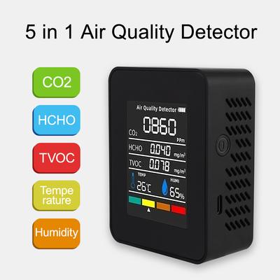 LCD Wiederaufladbarer 5-in-1-Kohlendioxiddetektor CO2 HCHO TVOC Temperatur Luftfeuchtigkeit Digitaler Luftqualitätsmonitor Monitor Tester
