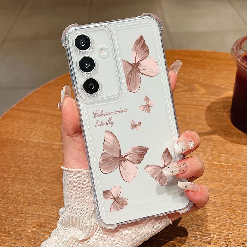 

Для Samsung S25 Ultra S24 FE S23 A56 A36 A16 A55 A15 A05S чехол с рисунком бабочки прозрачный силиконовый противоударный защитный мягкий чехол для телефона Samsung A56 5G розовый
