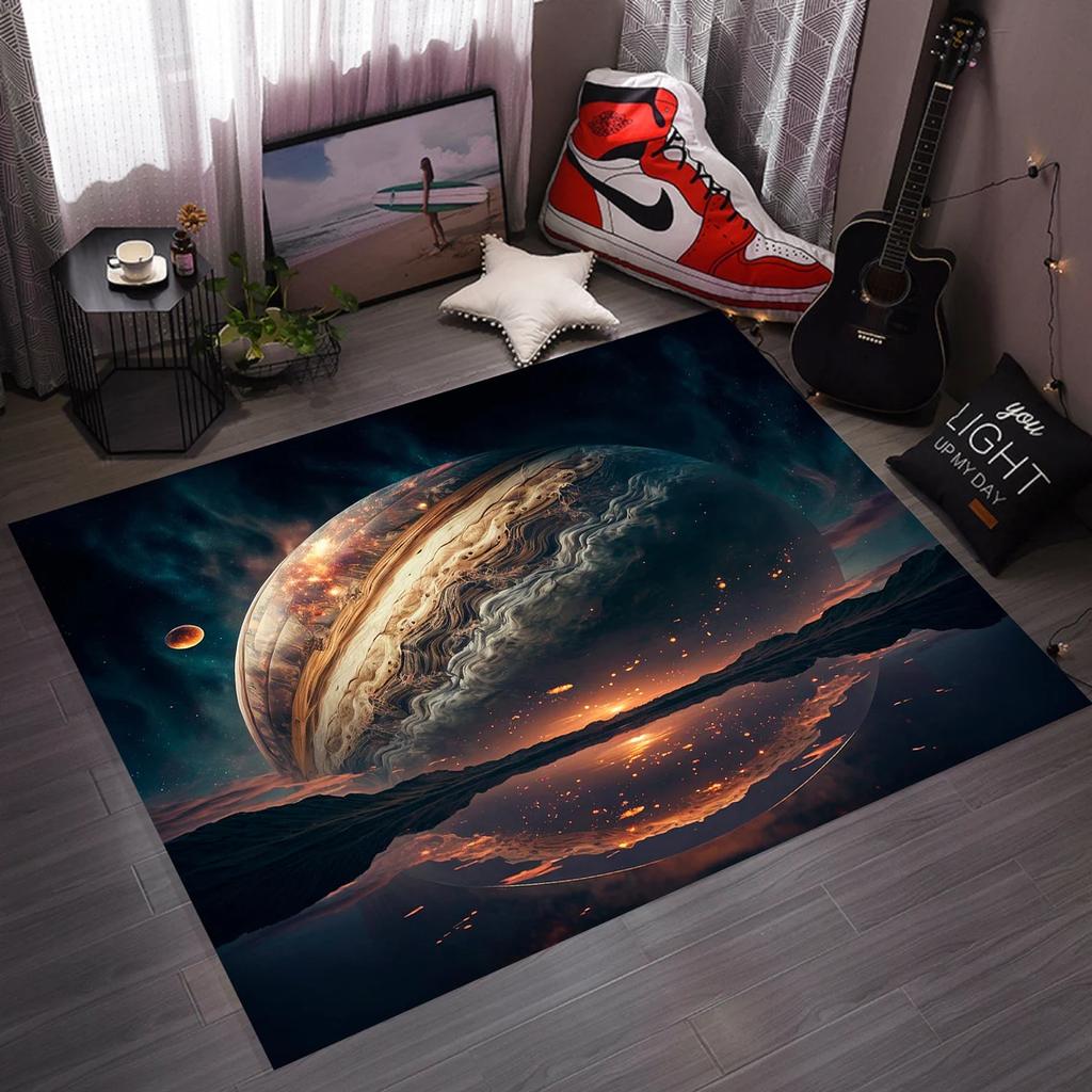 Cartoon Space Astronaut Carpet Planet Spaceman Travel In Space Print Rug for Boy Girl Bedroom Living Room Indoor Small Floor Mat
