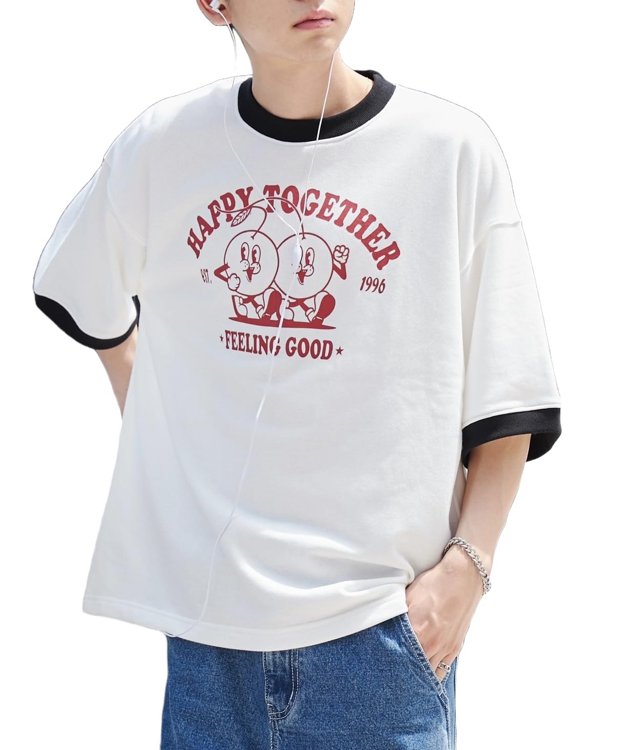 

WEGO Short Sleeve Printed Summer Korean Loose Oversized Size White Men s Sweatshirt, T-Shirt, Clothes, Streetwear, Style, Fit, T-Shirt, Gift, Spring, белый