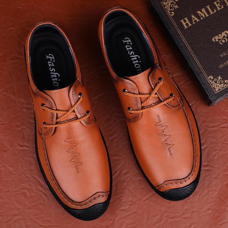 Men's Spring Lace-up Business Leather Shoes - Top Layer Cowhide, Trendy, Casual, Breathable Driving Shoes