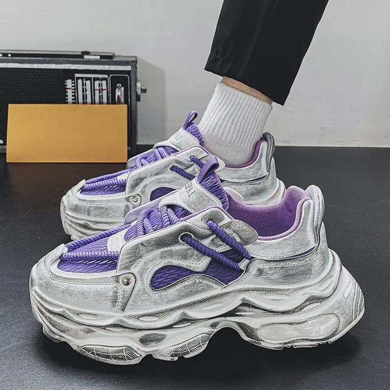 Modne oddychające buty sportowe dla mężczyzn Siateczkowa cholewka Gruba platforma Turystyka Wędrówki Jogging Bieganie Trend 2025 Outdoor Męskie Codzienne Trampki