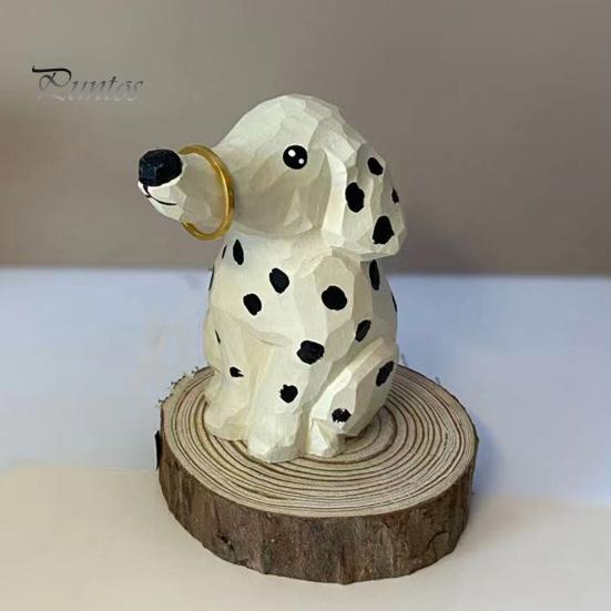 Creative Home Office Decor Handmade Dalmatian Dog Wooden Ornament, Hand Carved Basswood Ornament Animal Figurine, Sculpture for Window Minimalist