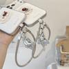 White Leather Red Flower and Lace Bow Decoration with Wrist Lanyard Phone Cover Case for IPhone 17 16 15 14 13 Pro Max Plus