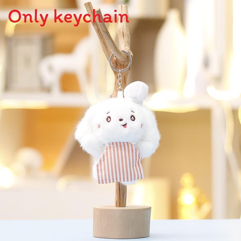 Plush Dog Keychain With Striped Apron Design For Car Bag Decor And Gift