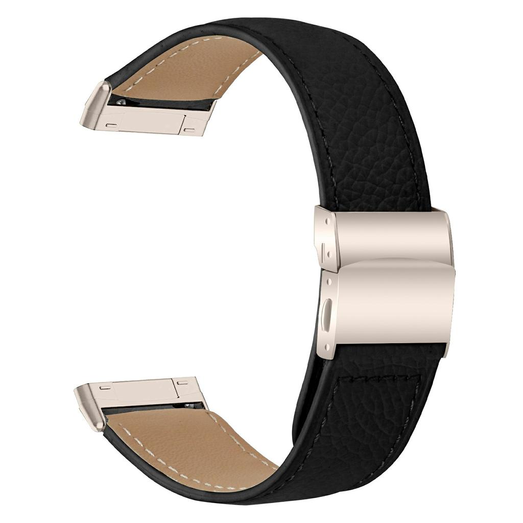 For Fitbit Versa 4/Sense 2 Genuine Leather Watch Band with Starlight Connector Turtle Back Buckle