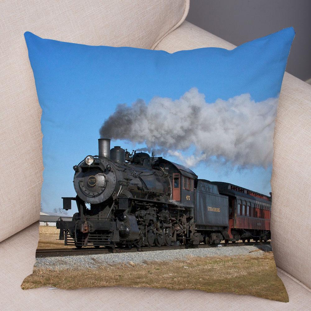 Pillowcase Vintage Style Steam Train Decor Retro Colorful Car Cushion Cover