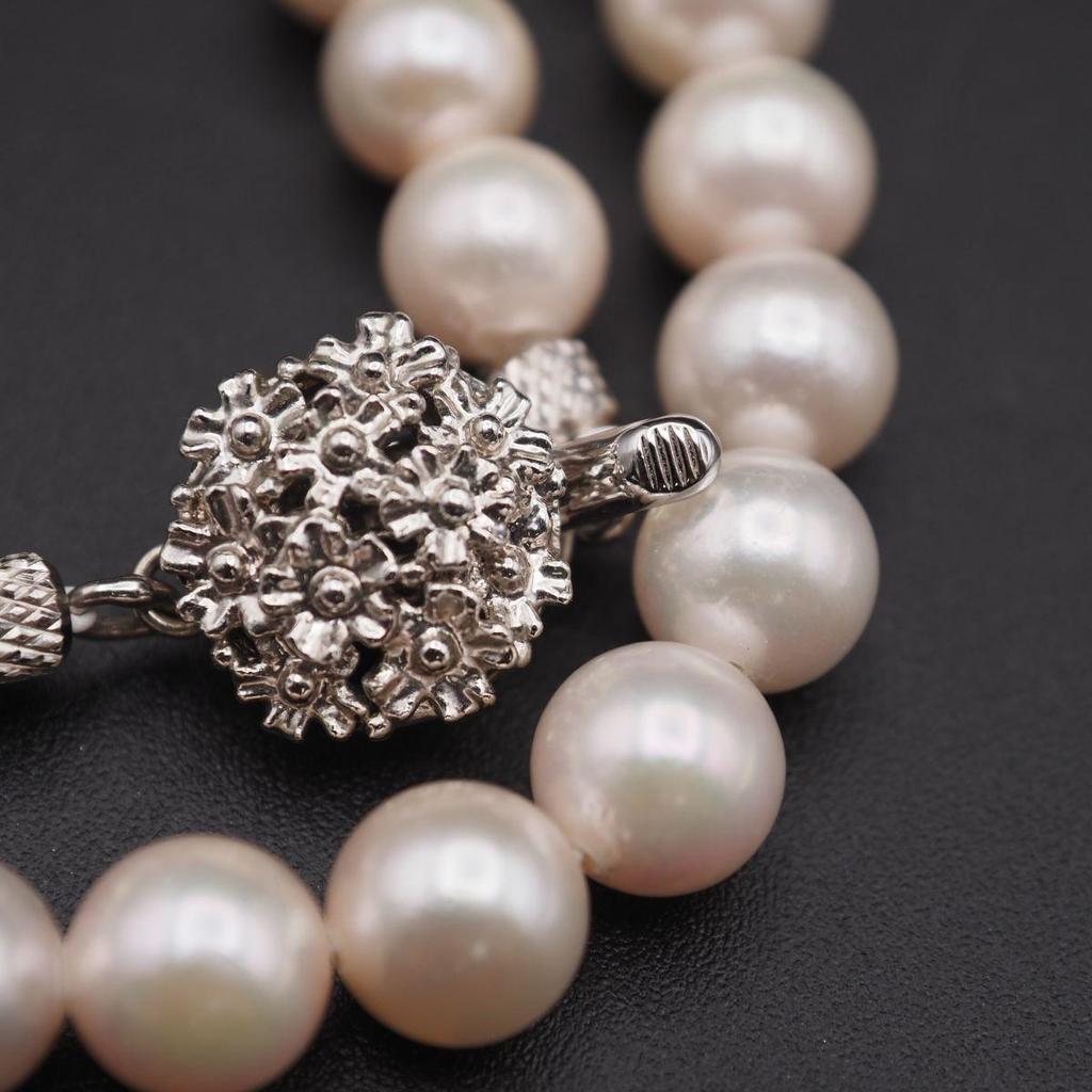 Used V342 Genuine Pearl 6.7mm Pearl SILVER Engraved Necklace Design Silver June Birthstone