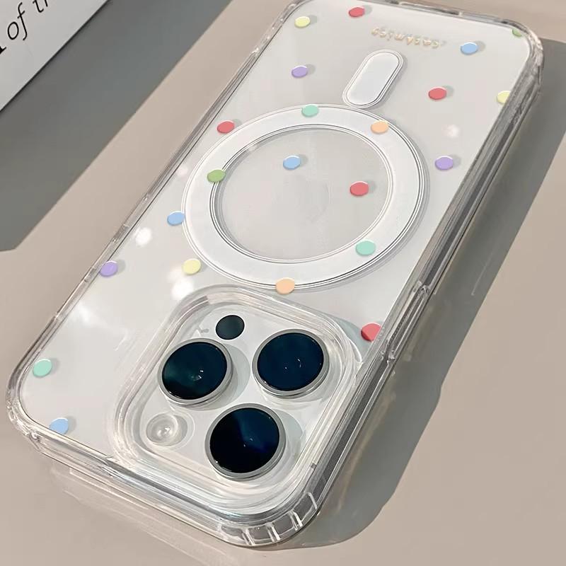 Color wave dot magnetic suction large hole, suitable for Apple 17pro mobile phone case 16plus15 transparent 14 female 13pro
