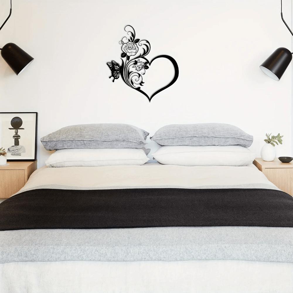 1pc Metal Rose Butterfly Love Wall Art Black Heart Shape Home Decor Sign