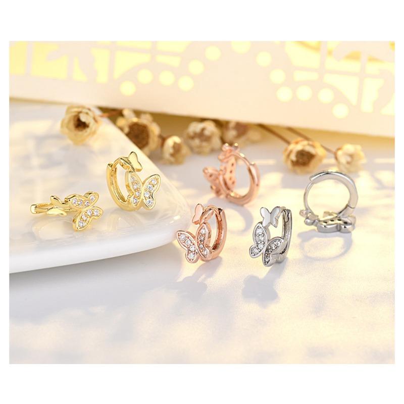 Women Fashion Plated S925 Silver Butterfly Zircon Buckle Earrings For Ladies
