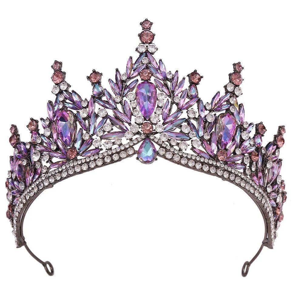 DIEZI Vintage Luxury Elegant 12 Colors AB Purple Crystal Girls Women Tiara For Wedding Party Crown Hair Dress Accessories