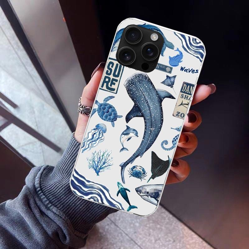 Custodia per Telefono Stella Marina Tartaruga Marina Squalo Oceano Per iPhone 17 Air 11 13 Mini 14 15 Plus 16 12 Pro Max 16E SE 7 8 Modello Morbido TPU Bac