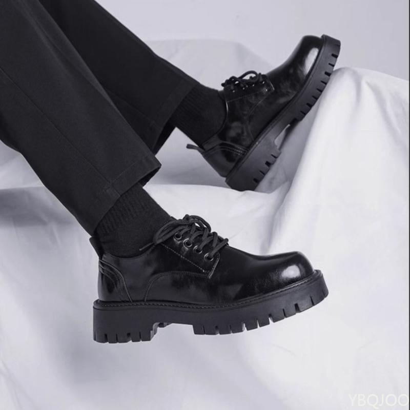 Autumn new men's black casual leather shoes with soft sole simple comfortable interior height increase casual formal shoes