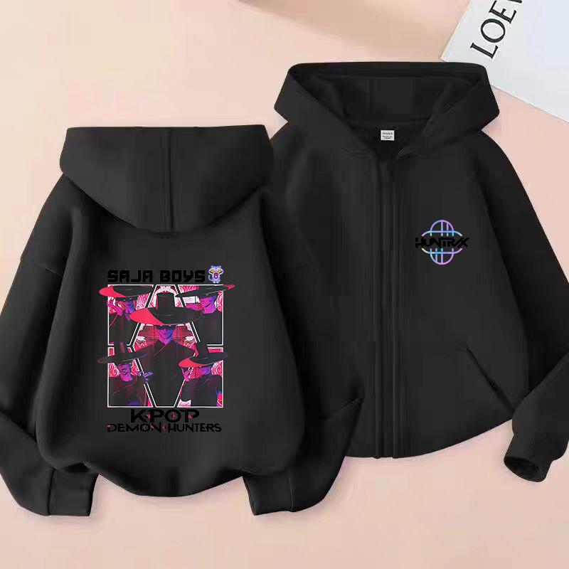 Lovci démonů K-pop Film Mikina na zip Módní Oversized Bunda Zapínací Mikina Streetwear