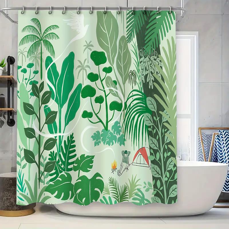 Tropical Rainforest Shower Curtain Nature Camping Forest Scenic Backdrop Waterproof Decor W60H190(CM)-1 Pcs