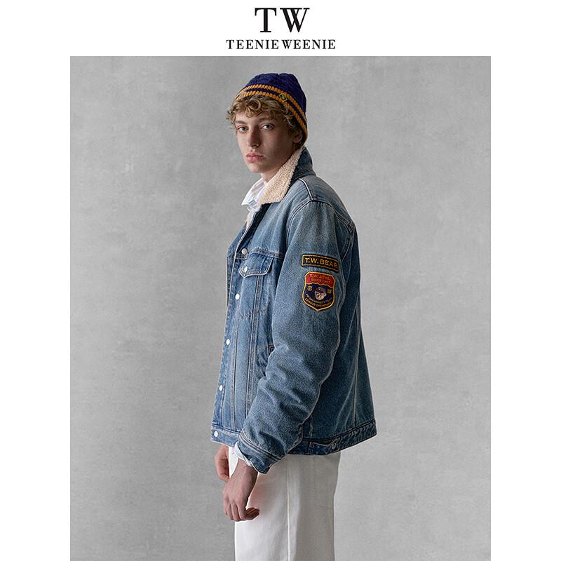 Teenie Weenie Men's Loose Denim Patchwork Lambswool Lapel Jacket