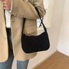 Retro Underarm Bag Women's Half Mo Shoulder Bag Fashi Solid Color Small Handbags For Women New Zipper Corduroy Clutch