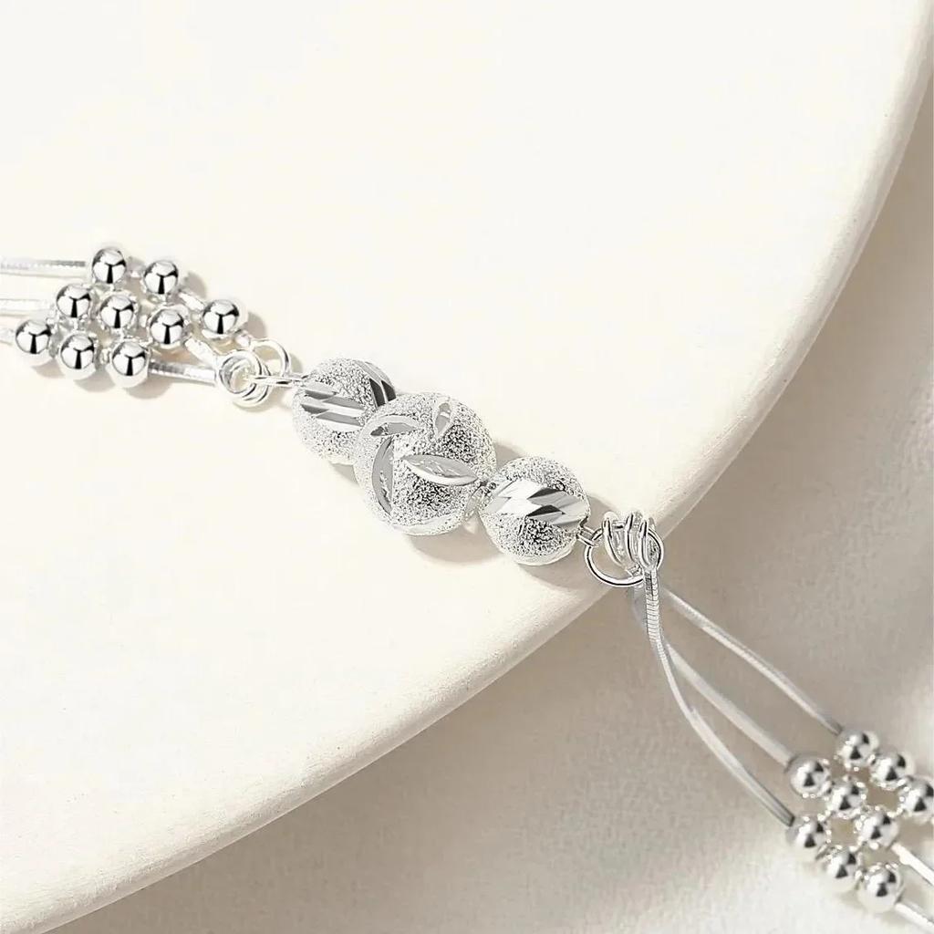 Fine 925  Silver Lucky Beads Bracelets For Women Luxury Designer Multilayer Adjustable Bracelet Party Wedding Jewelery