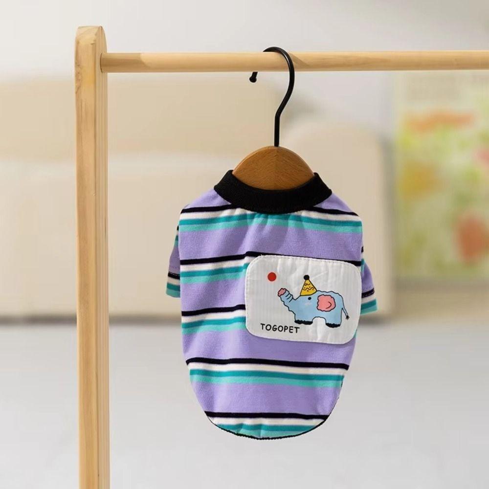 Cartoon Pet Elephant Striped T-shirt Sun Protection Cool Pet Sweatshirt Pet Clothes  Four Seasons
