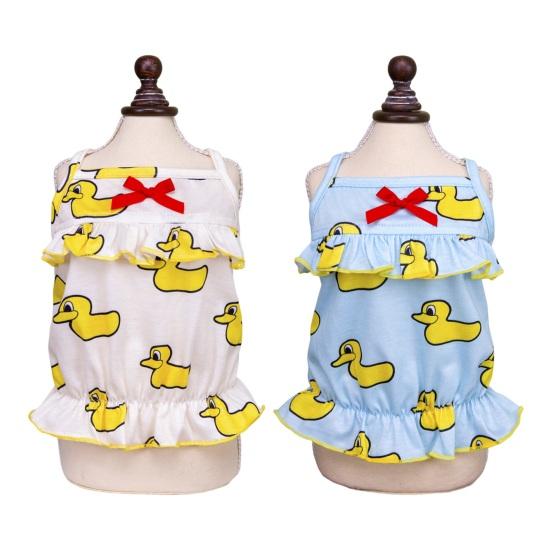 Dog Slip Dress Breathable Summer Yellow Duck Print Ruffle Pet Sleeveless Dress Pet Costume Outfit Apparel for Small Dogs