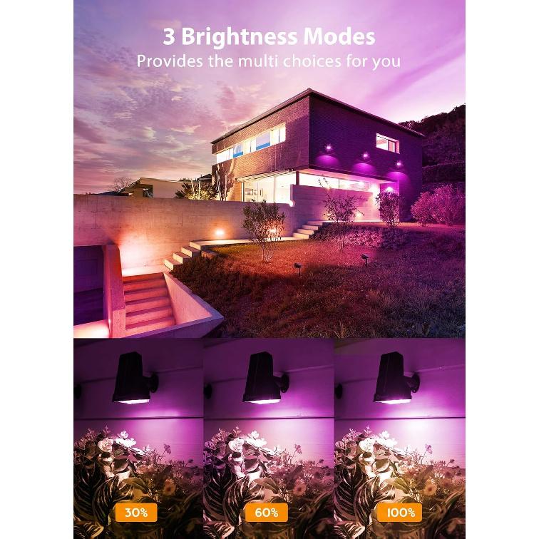 Brightown Solar Color Changing Lights Waterproof, Multicolor RGB Solar Spot Lights Outdoor with Remote Control, 3 Modes Solar Powered Outdoor Lights