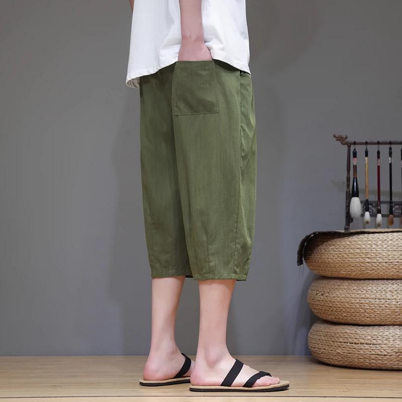 2024 Brand Linen Pants For Men Baggy Large Pocket Cropped Oversize Trousers Loose Harem Casual Pants Male