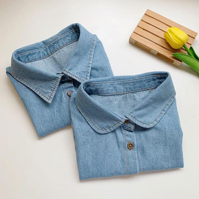 Denim Blue Fake Collar Solid Color Women Detachable Shirt Collar Spring Simple Turtleneck Dickie For Inner Clothe 38*35cm