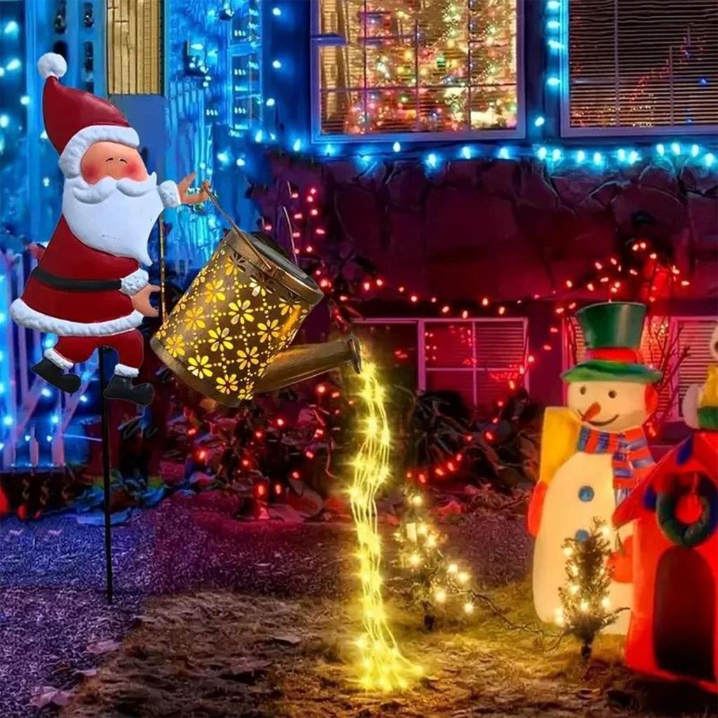 Christmas Solar Lights Outdoor Santa Claus With Kettle Ground Stake Lamp Outdoor Garden Lawn Decorative Lights For Lawn Pathway