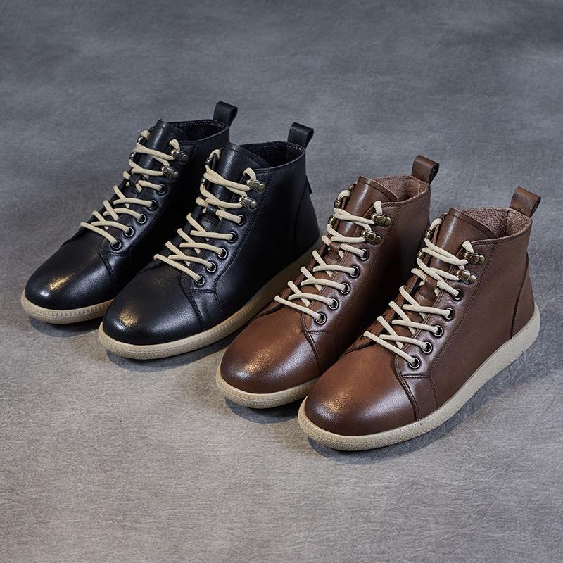 Martin boots leather versatile British style short boots women's thin spring and autumn single boots soft sole soft surface high top women's shoes