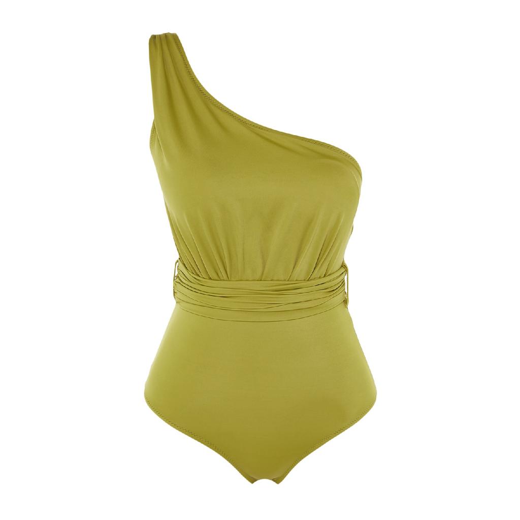 Red One Shoulder Draped Swimsuit Tbess21ma0145