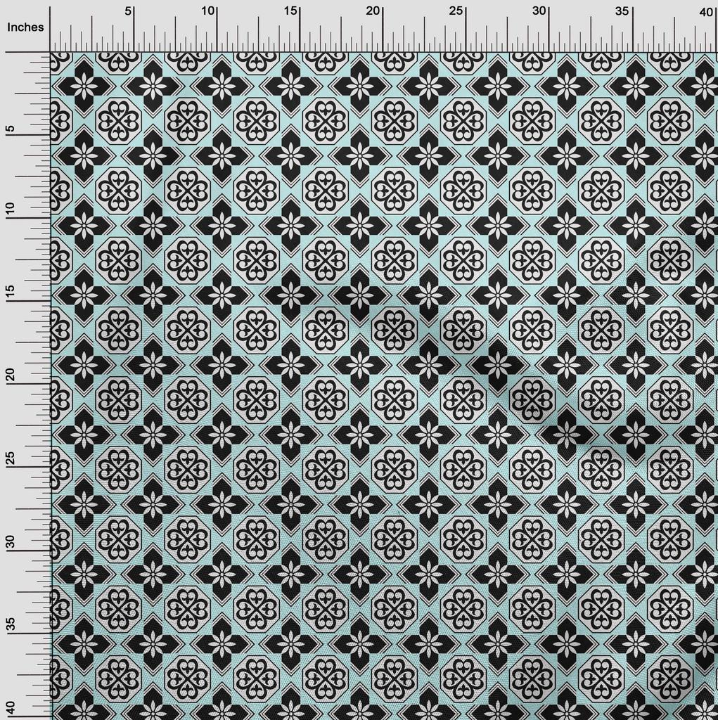 oneOone Cotton Flex Arctic Blue Fabric Floral & Tiles Moroccan Sewing Craft Projects Fabric Prints By Meter 40 Inch