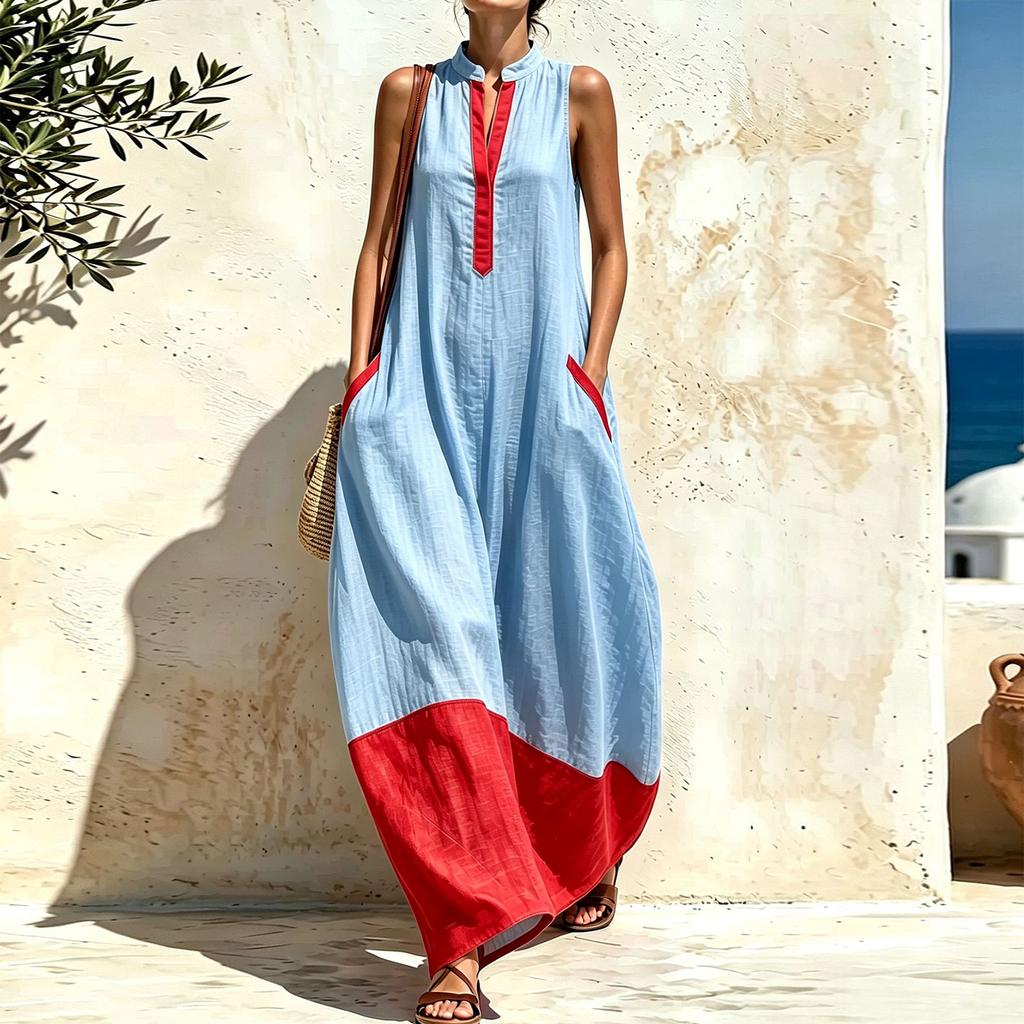 Women's Casual Vintage Sleeveless Color Dress for Everyday Wear