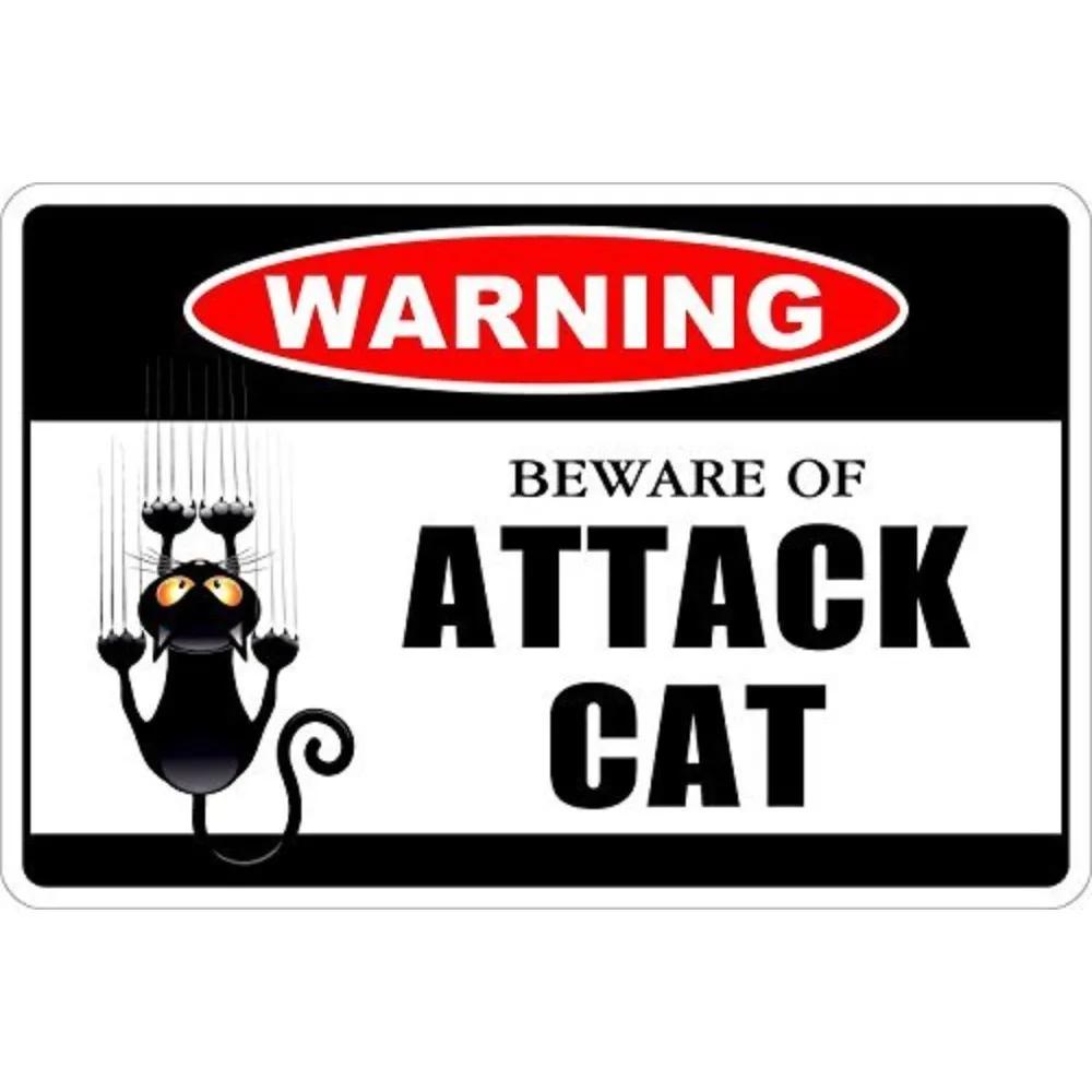 

Novelty WARNING BEWARE OF ATTACK CAT Sign - Tin Aluminum Metal Funny Safety Plaque 20x30cm