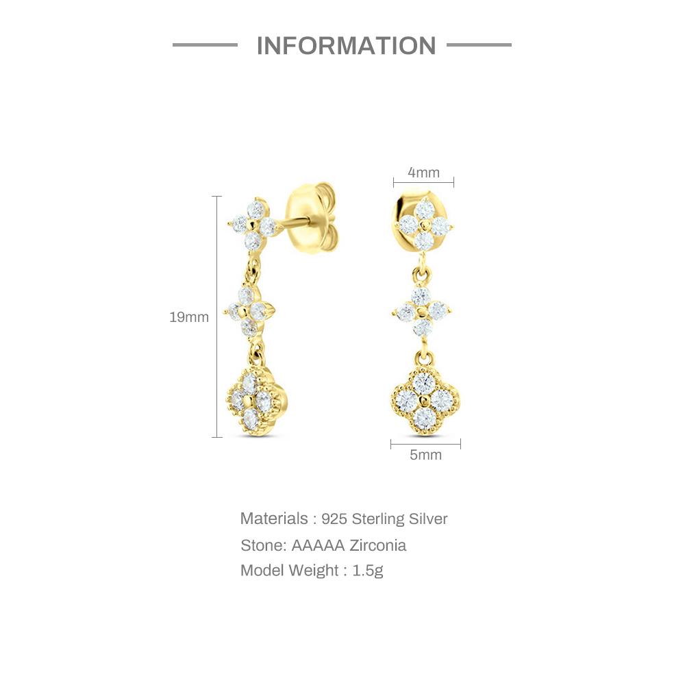 ROXI S925 Silver Petals Stud Earring Microinlaid Colorful Cubic Zirconia Chain Tassel Earrings For Women Dangle Earring