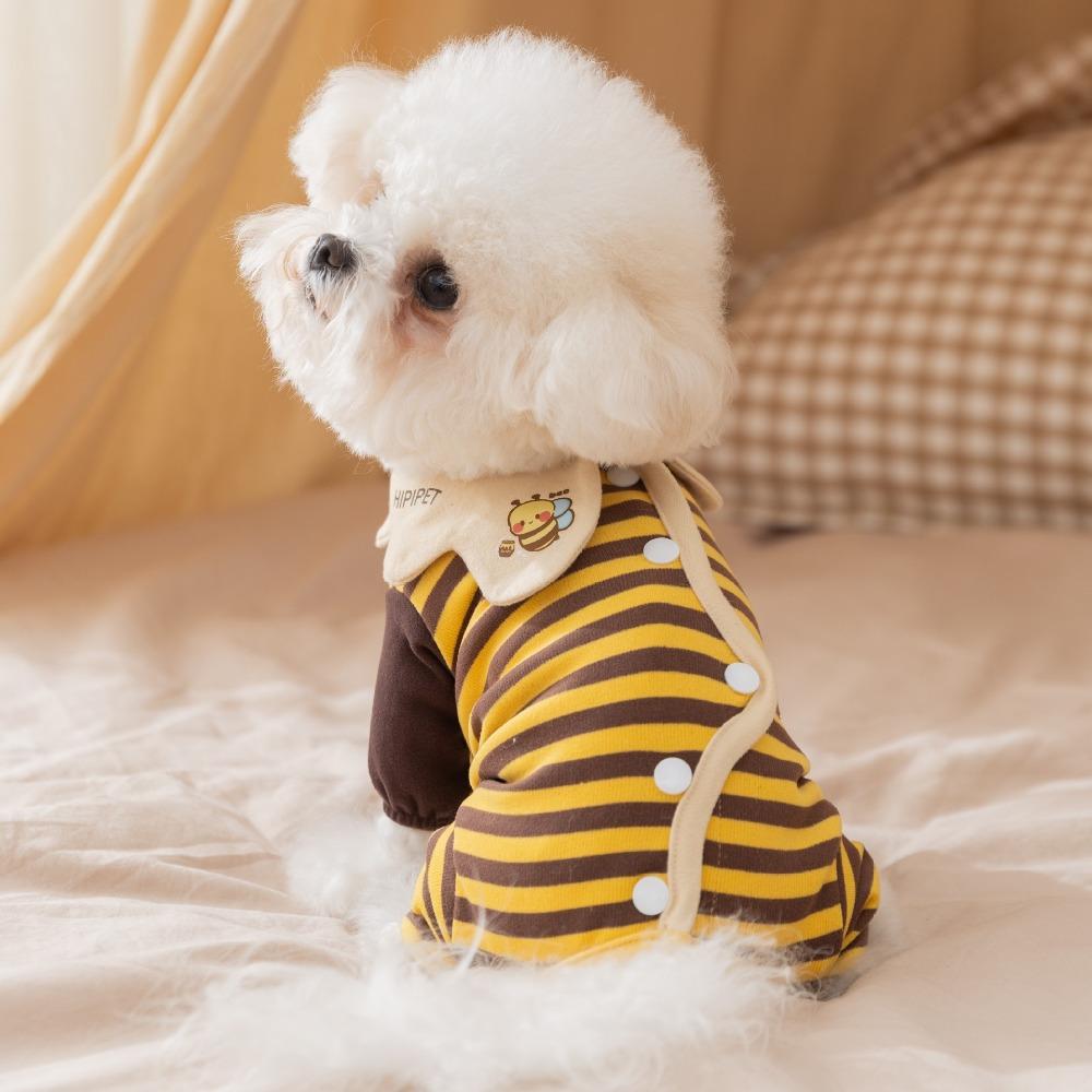 Pet dog autumn and winter belly coat small bee striped trimmable four-legged surgical clothing small dog dog clothing