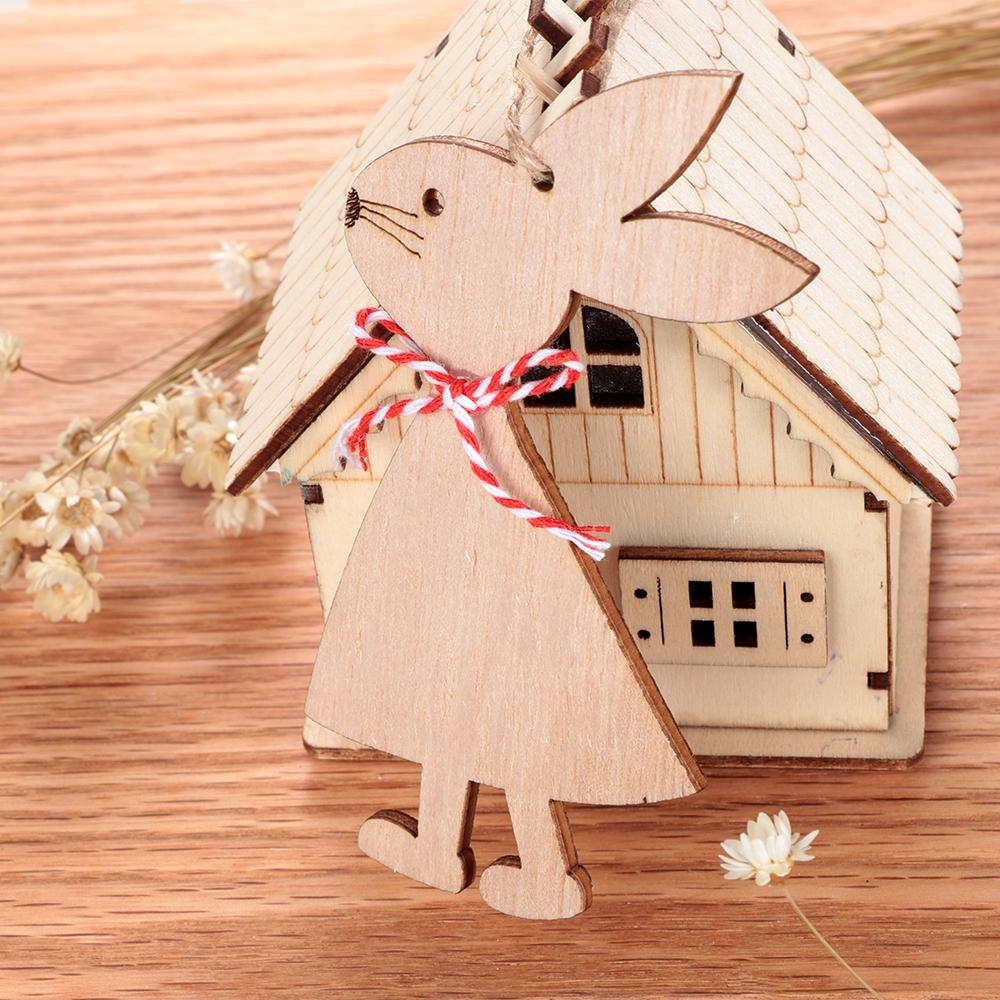 3PCS Natural Party Supplies Wooden Hanging Easter Ornaments Cute Bunny Easter Rabbit Wood Crafts