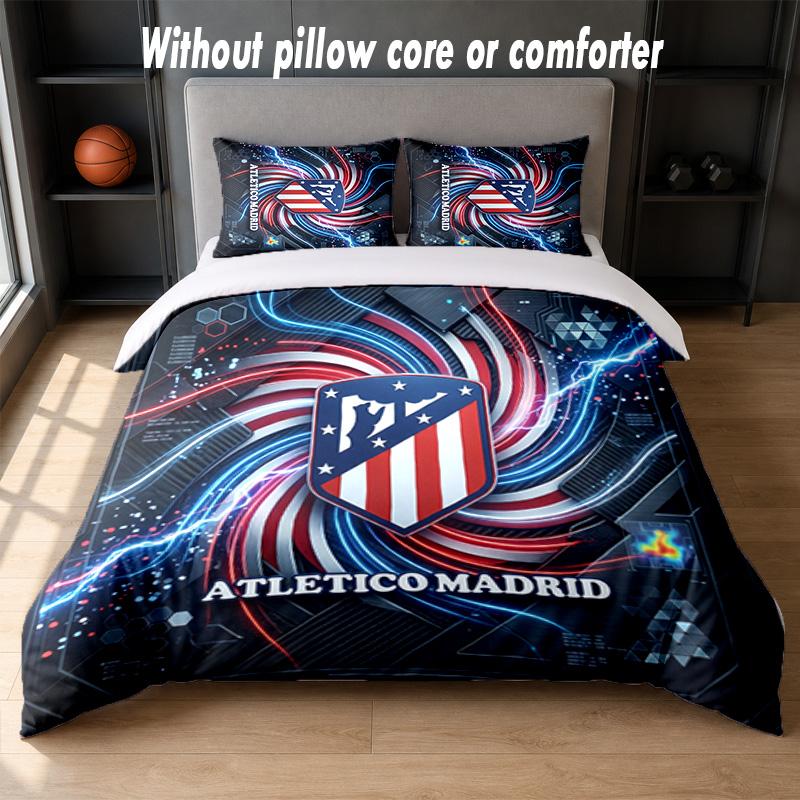 Set Biancheria da Letto Design Atletico Madrid 1 Copripiumino + 2 Federe Morbido Traspirante Biancheria da Letto per la Casa