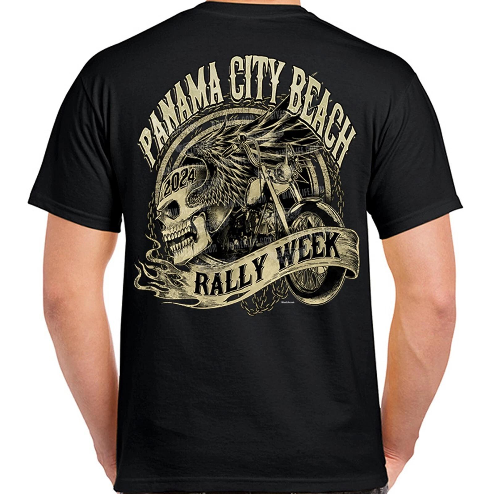 2024 Panama City Beach Rally Week Grunge & Chains Skull Wing T-Shirt XXL