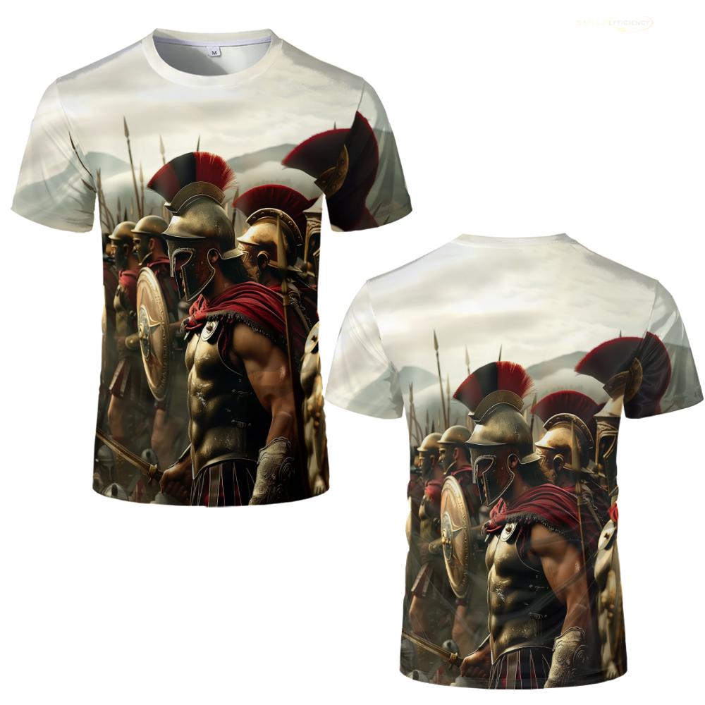 High Quality 100% Cotton Roman Gladiator Graphic T-Shirt Summer Printed Soldier Spartan T Shirt Men's Casual Unisex Kid's Tops
