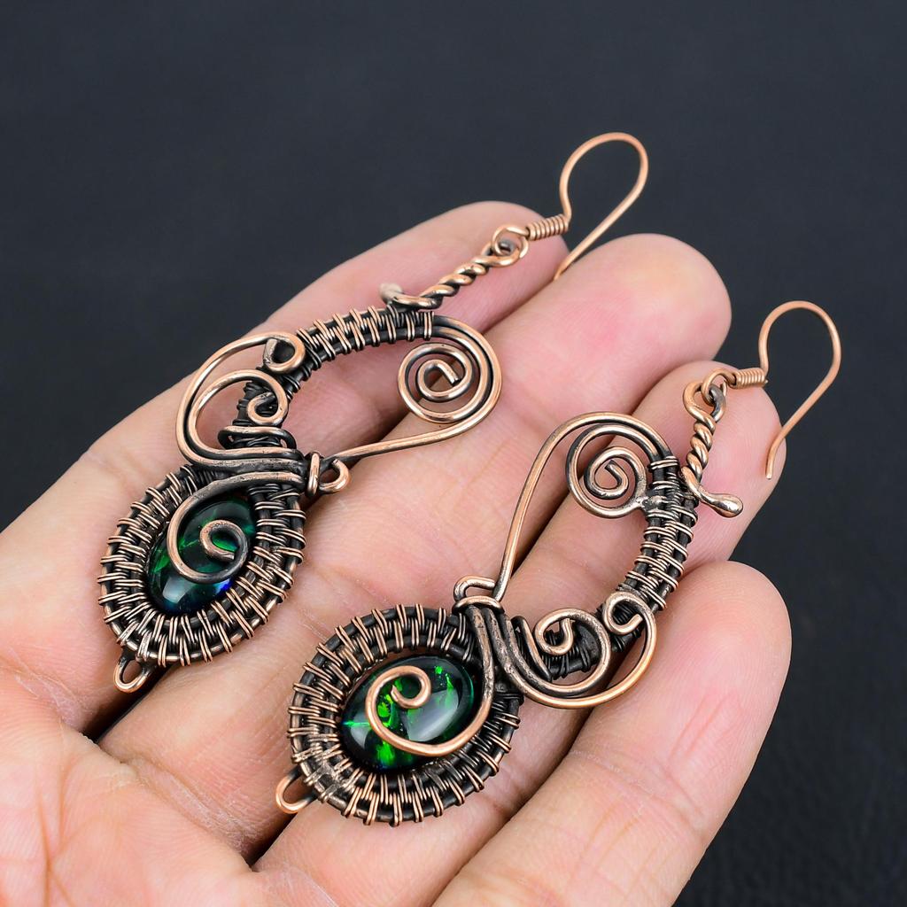 Ammolite Earrings Gemstone Jewelry, 999 Copper Wire Wrapped Handmade Earrings, Latest Design Jewelry