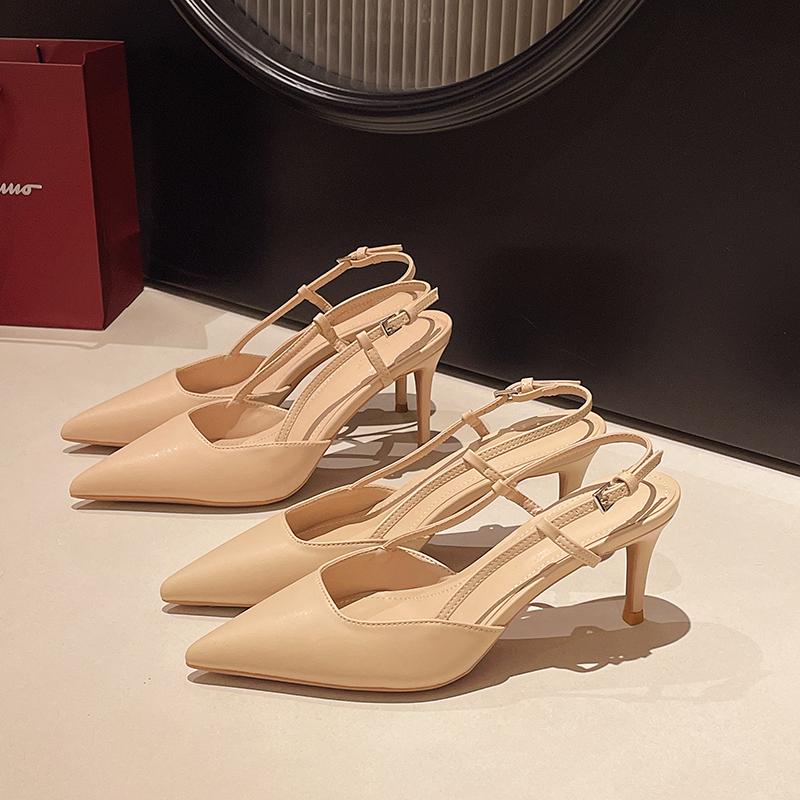 Fashion Summer Women Shoes Pointed Toe Thin Heel Women Sandals Genuine Leather Shoes for Women Slingback Elegant High Heels Party Shoes