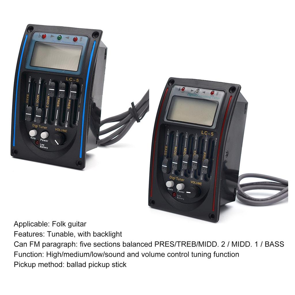 Acoustic Guitar Pickup 5 Band Preamp EQ LC-5 Equalizer Tuner Piezo Pickup Suitable for Enhancing Sound Performances