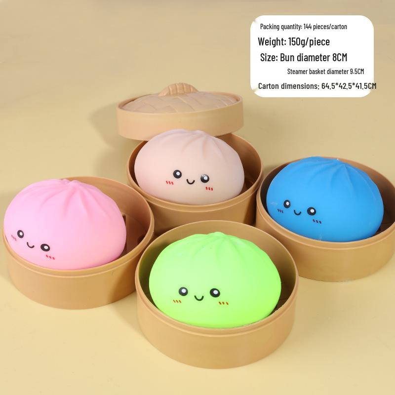 Colorful Emoji Baozi Stress Relief Toy - Cute Squeeze Steamer Basket for Decompression