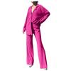 Women's 2 Piece Casual Outfits Long Sleeve Button Down Shirt High Waist Long Pants Loungewear Streetwear