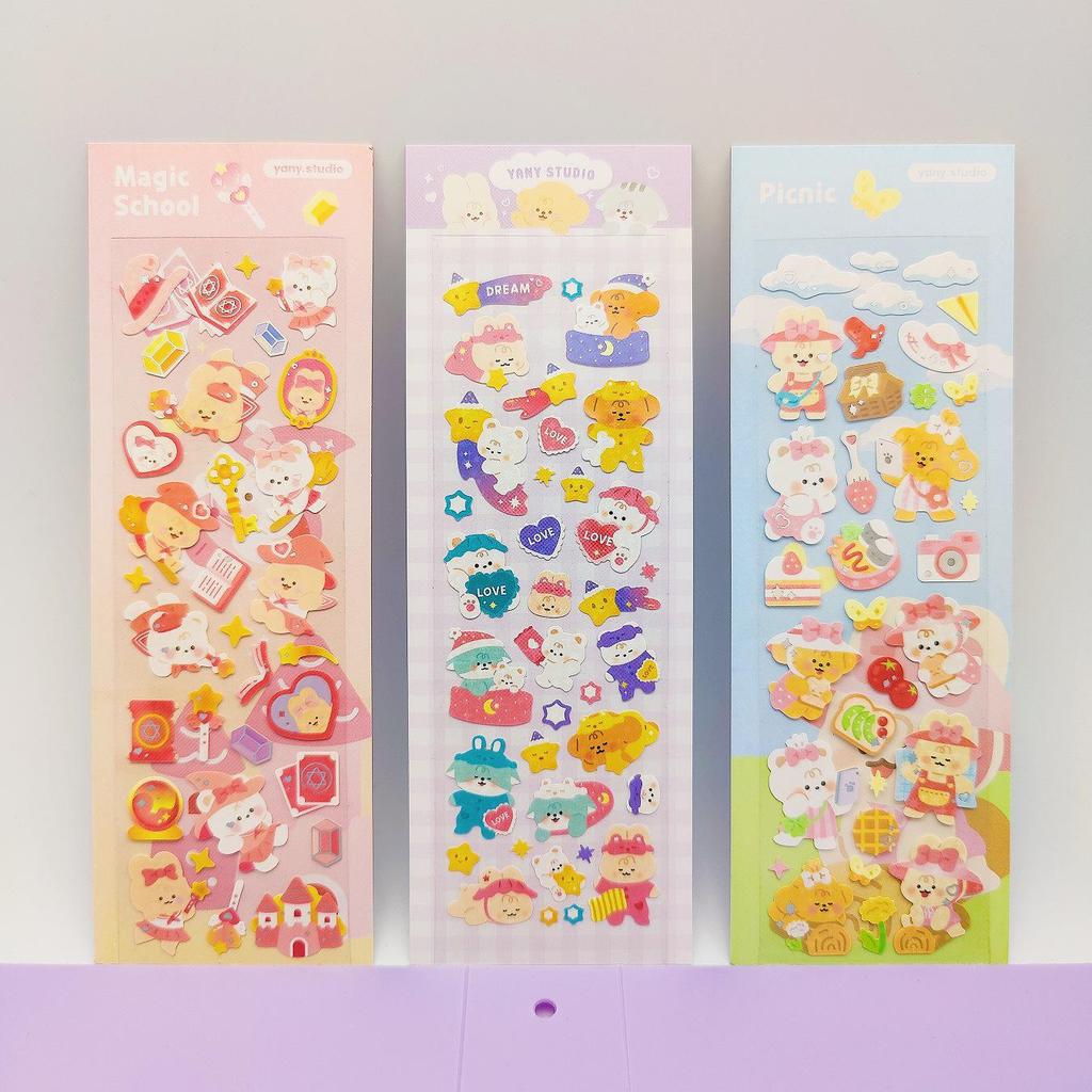 Korean Cartoon Teddy Guka Stargazing Stickers - Laser Shiny DIY Photo & Phone Decor